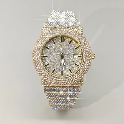 Hot New Luxury Watches For Men Full Diamond Iced Hip Hop Stylish Quartz Watch For Male Waterproof Calendar Men's Wristwatches