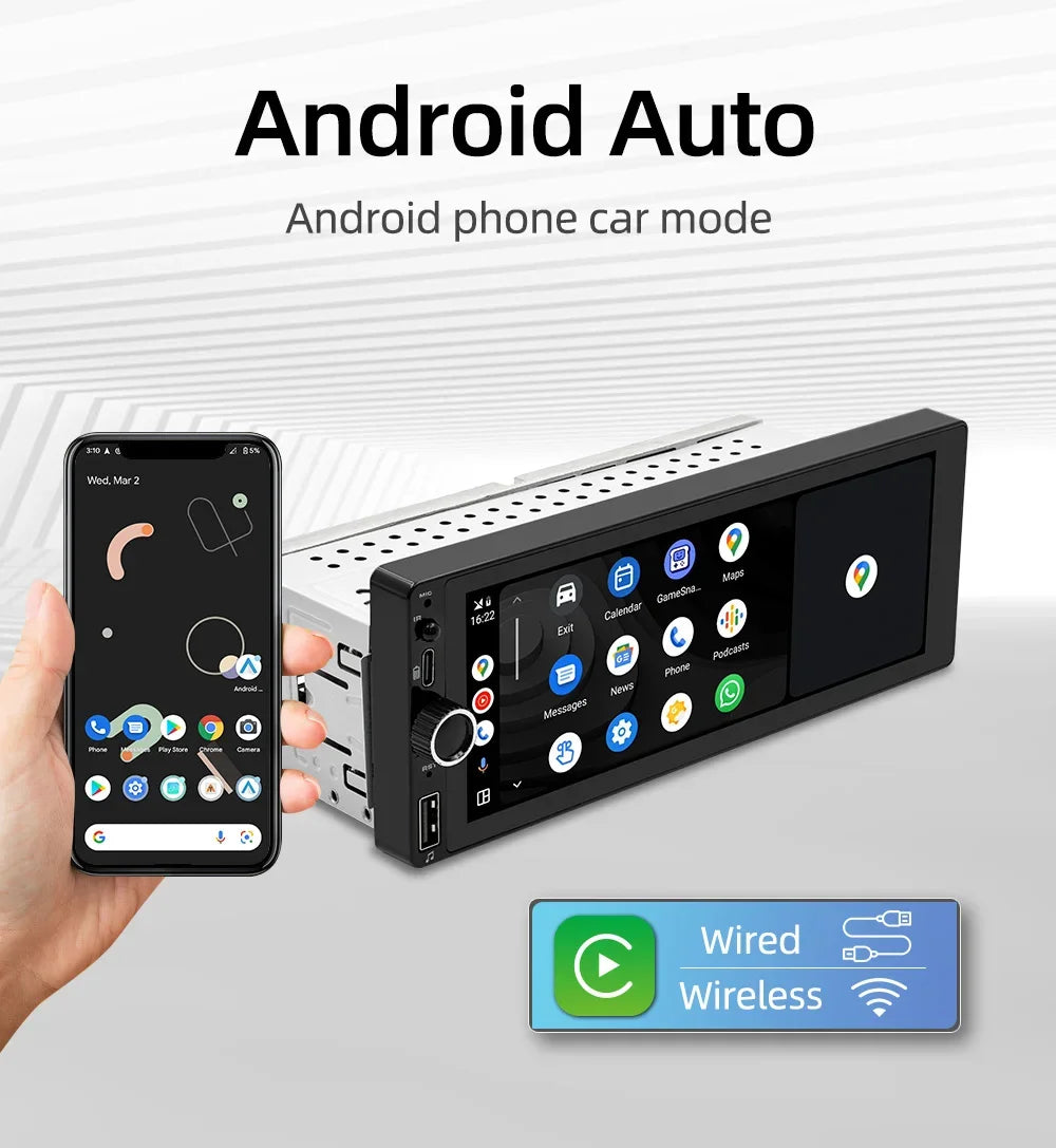 1din 6.86" HD Car Radio Multimedia Carplay Touch Screen Mirror Link Stereo Bluetooth USB FM Camera MP5 Player