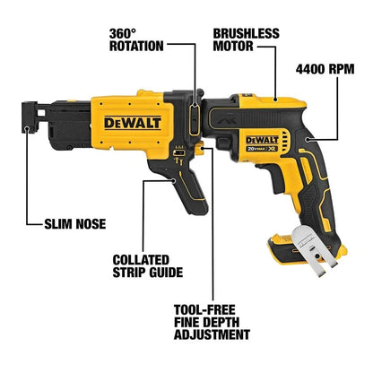 DEWALT 20V Brushless Cordless Drywall Screw Gun With Attachment Brushless 360° Rotation Nail Gun Bare Tool DCF620N+DCF6202