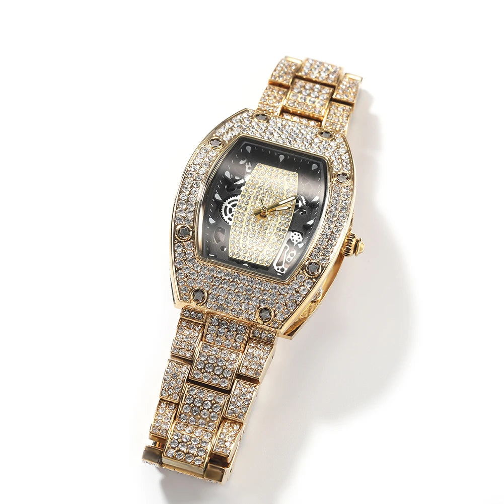 THE BLING KING Big Men's Watch Waterproof Full Iced Out Rectangle Dial Luxury Brand Quartz Automatic Wrist Mens Hiphop Watch