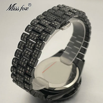 Hot Hip Hop Iced Out Watch for Mens Brand MISSFOX Fashion Bling Quartz Clocks Luxury Full Diamond Wrist Watches Man Reloj Hombre