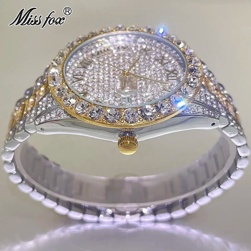 Hot Hip Hop Iced Out Watch for Mens Brand MISSFOX Fashion Bling Quartz Clocks Luxury Full Diamond Wrist Watches Man Reloj Hombre