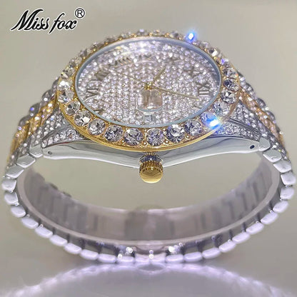 Hot Hip Hop Iced Out Watch for Mens Brand MISSFOX Fashion Bling Quartz Clocks Luxury Full Diamond Wrist Watches Man Reloj Hombre