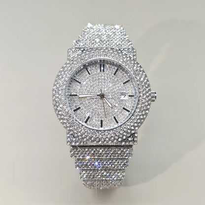 Hot New Luxury Watches For Men Full Diamond Iced Hip Hop Stylish Quartz Watch For Male Waterproof Calendar Men's Wristwatches