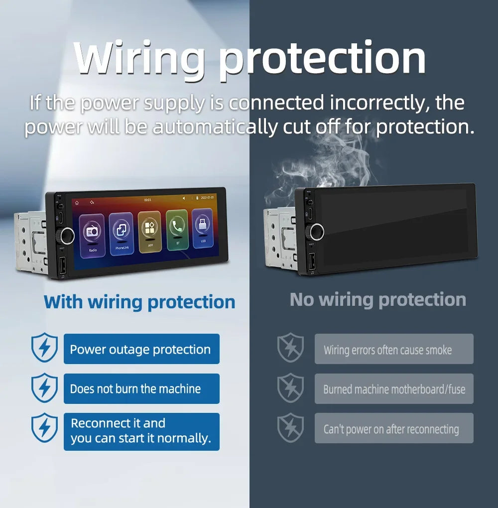 1din 6.86" HD Car Radio Multimedia Carplay Touch Screen Mirror Link Stereo Bluetooth USB FM Camera MP5 Player