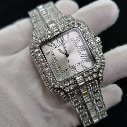 Luxury Diamond Watch Men Hip Hop Bling Iced Out Quartz Watches Fashion Blue Dial Silver Shiny Party Jewelry Relojes Dropshipping