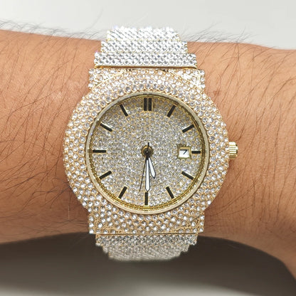 Hot New Luxury Watches For Men Full Diamond Iced Hip Hop Stylish Quartz Watch For Male Waterproof Calendar Men's Wristwatches