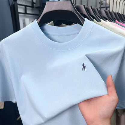 100%pure cotton short sleeve T-shirt men's fashion high-end brand Paul embroidery summer breathable loose casual round neck top
