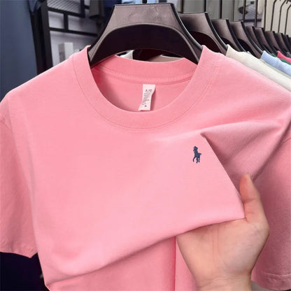 100%pure cotton short sleeve T-shirt men's fashion high-end brand Paul embroidery summer breathable loose casual round neck top
