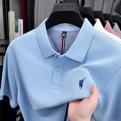 High End Brand Men's Polo Shirt Lapel T-Shirt Summer New Exquisite Horse Embroid Short Sleeve Fashion Business Leisure Menswear