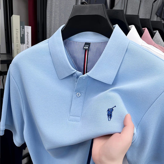 High End Brand Men's Polo Shirt Lapel T-Shirt Summer New Exquisite Horse Embroid Short Sleeve Fashion Business Leisure Menswear