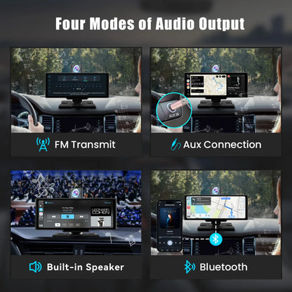 10.26" 4K/1080P Touch Car Stereo with CarPlay & Android Auto | Front & Rear Dash Cam, Night Vision, WiFi, Bluetooth, FM