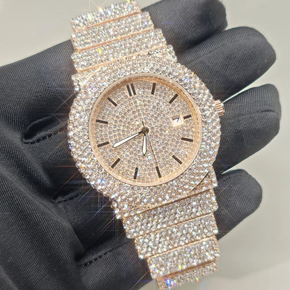 Hot New Luxury Watches For Men Full Diamond Iced Hip Hop Stylish Quartz Watch For Male Waterproof Calendar Men's Wristwatches