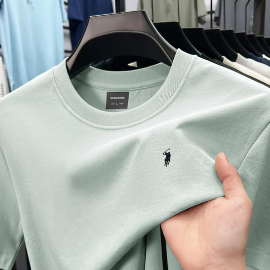 Men's High-End Brand Designer Embroidered O-neck T-shirt Trendy Casual Short Sleeved Breathable Sweat Absorbing Cotton Men's Top