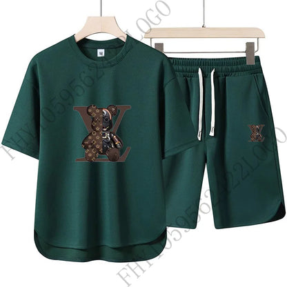2025 Summer Street men fashion Breathable fitness sports fashion high quality printed short sleeve T-shirt + jogging shorts set