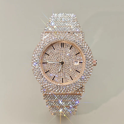Hot New Luxury Watches For Men Full Diamond Iced Hip Hop Stylish Quartz Watch For Male Waterproof Calendar Men's Wristwatches
