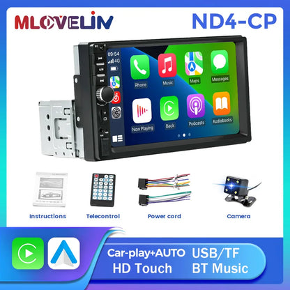 1DIN 7inch HD Touch Screen Universal Car Radio Multimedia Player MP5 Car-play Auto BT For Ford Honda Hyundai KIA Fiat VW Nissan