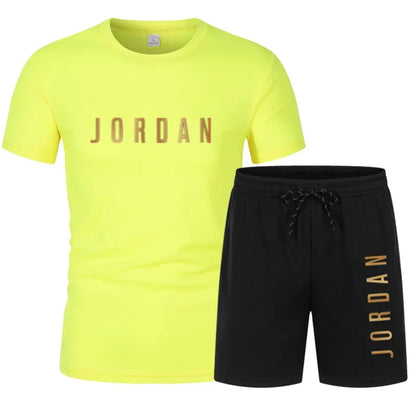 Short Sleeve T-shirt Set + Shorts Men's Young Summer Fashion Casual Sports Two-Piece Set