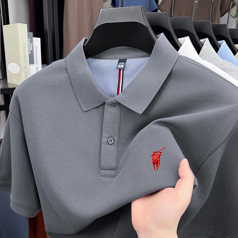 High End Brand Men's Polo Shirt Lapel T-Shirt Summer New Exquisite Horse Embroid Short Sleeve Fashion Business Leisure Menswear