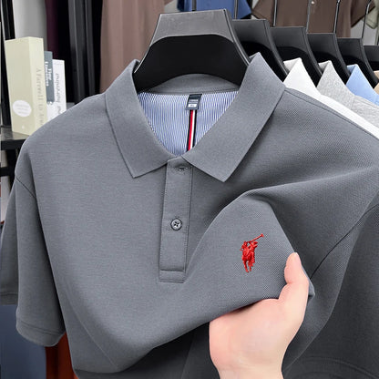 High End Brand Men's Polo Shirt Lapel T-Shirt Summer New Exquisite Horse Embroid Short Sleeve Fashion Business Leisure Menswear