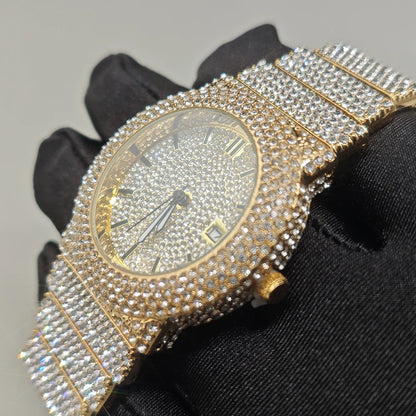 Hot New Luxury Watches For Men Full Diamond Iced Hip Hop Stylish Quartz Watch For Male Waterproof Calendar Men's Wristwatches