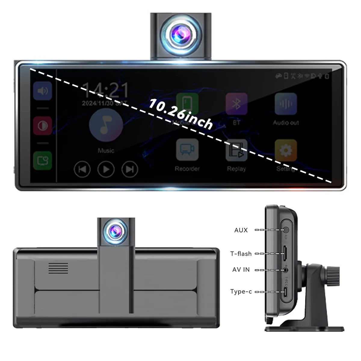 10.26" 4K/1080P Touch Car Stereo with CarPlay & Android Auto | Front & Rear Dash Cam, Night Vision, WiFi, Bluetooth, FM