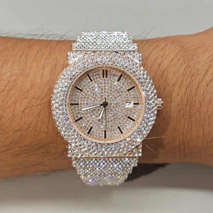 Hot New Luxury Watches For Men Full Diamond Iced Hip Hop Stylish Quartz Watch For Male Waterproof Calendar Men's Wristwatches