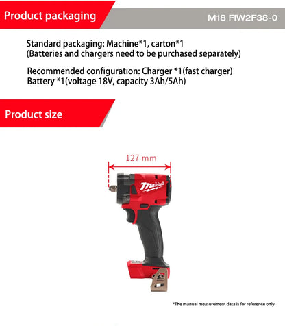 Milwaukee 18V 800N.M Brushless Impact Wrench 4 Gears Cordless Electric Driver 1/2" Socket High Torque Power Tools