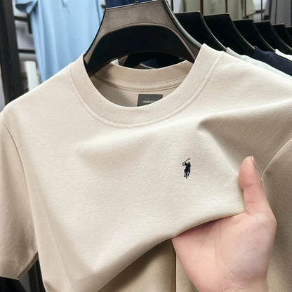 Men's High-End Brand Designer Embroidered O-neck T-shirt Trendy Casual Short Sleeved Breathable Sweat Absorbing Cotton Men's Top