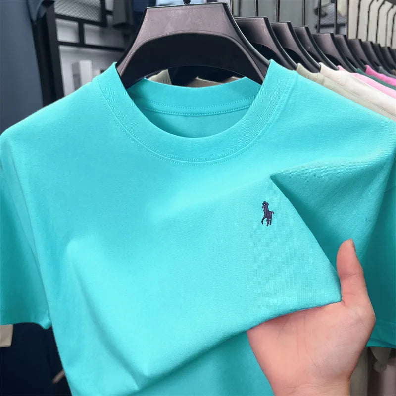 100%pure cotton short sleeve T-shirt men's fashion high-end brand Paul embroidery summer breathable loose casual round neck top