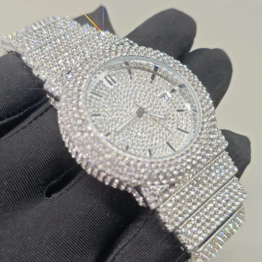 Hot New Luxury Watches For Men Full Diamond Iced Hip Hop Stylish Quartz Watch For Male Waterproof Calendar Men's Wristwatches