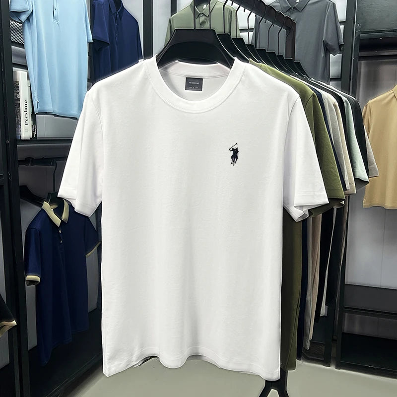Men's High-End Brand Designer Embroidered O-neck T-shirt Trendy Casual Short Sleeved Breathable Sweat Absorbing Cotton Men's Top