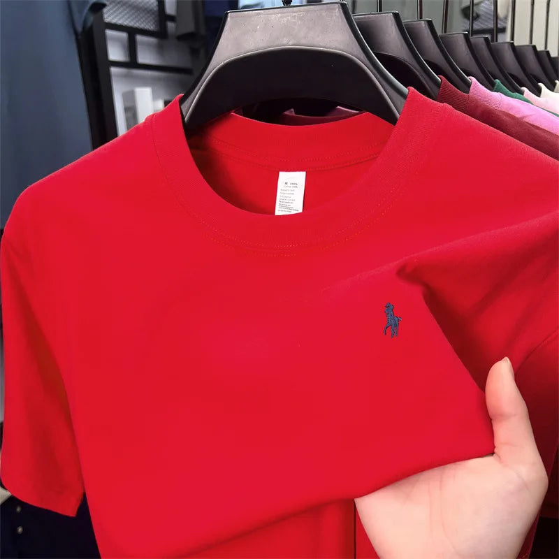100%pure cotton short sleeve T-shirt men's fashion high-end brand Paul embroidery summer breathable loose casual round neck top
