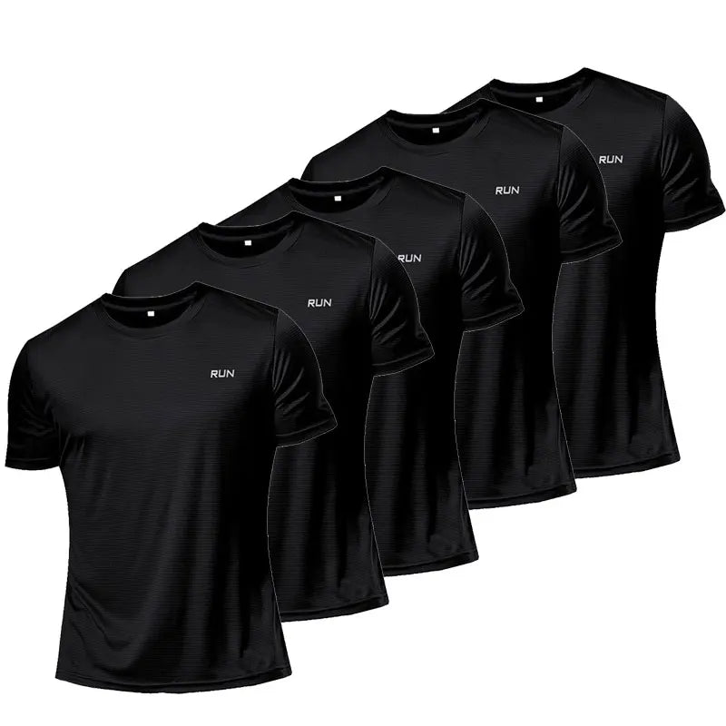 5PCS Men's Solid Color Ultralight Quick Dry Sport T-Shirt, Breathable Lightweight Top For Fitness Training Workout Running Gym