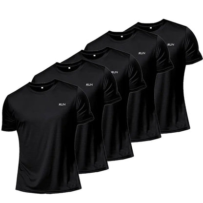 5PCS Men's Solid Color Ultralight Quick Dry Sport T-Shirt, Breathable Lightweight Top For Fitness Training Workout Running Gym