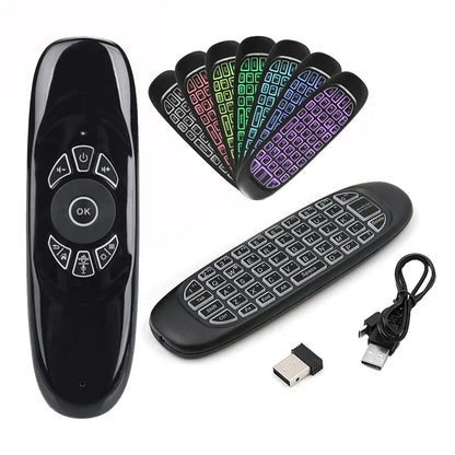 C120 RGB Backlight Fly Air Mouse Gyro Sensor Wireless 2.4G RF Keyboard Remote Control For Android Smart TV Box