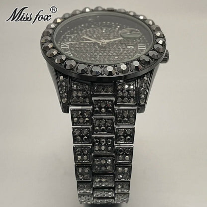 Hot Hip Hop Iced Out Watch for Mens Brand MISSFOX Fashion Bling Quartz Clocks Luxury Full Diamond Wrist Watches Man Reloj Hombre
