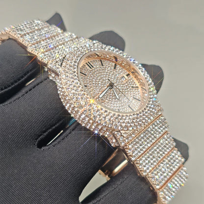 Hot New Luxury Watches For Men Full Diamond Iced Hip Hop Stylish Quartz Watch For Male Waterproof Calendar Men's Wristwatches