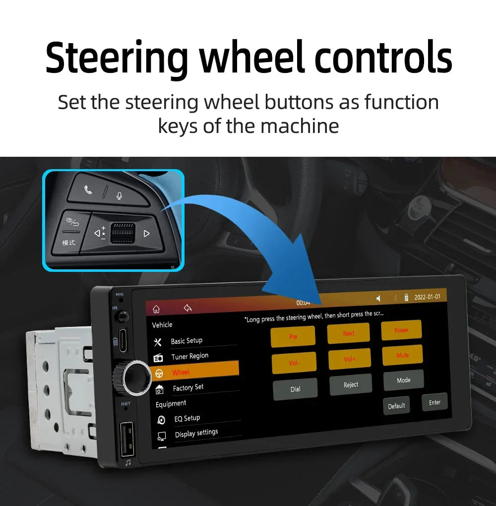 1din 6.86" HD Car Radio Multimedia Carplay Touch Screen Mirror Link Stereo Bluetooth USB FM Camera MP5 Player