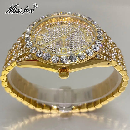 Hot Hip Hop Iced Out Watch for Mens Brand MISSFOX Fashion Bling Quartz Clocks Luxury Full Diamond Wrist Watches Man Reloj Hombre