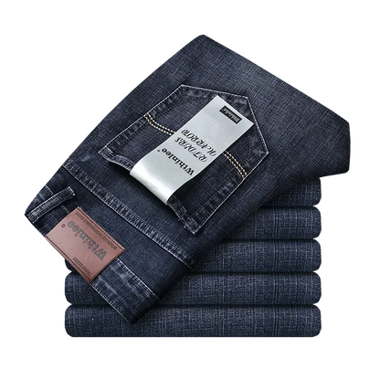 Wthinlee Brand Straight Stretch Classic Blue Black New Business Men's Jeans Casual Work Denim Trousers Male Brand Clothing