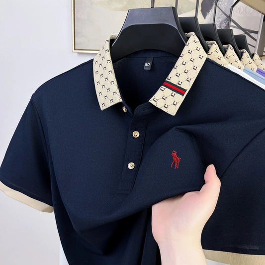 High end pony embroidered short sleeve polo shirt fashion designer brand T-shirt comfort breathable business casual men's wear