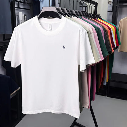 100%pure cotton short sleeve T-shirt men's fashion high-end brand Paul embroidery summer breathable loose casual round neck top