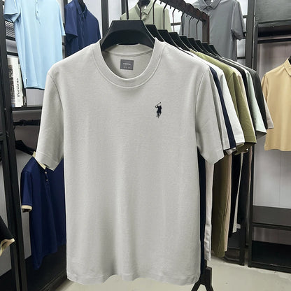 Men's High-End Brand Designer Embroidered O-neck T-shirt Trendy Casual Short Sleeved Breathable Sweat Absorbing Cotton Men's Top