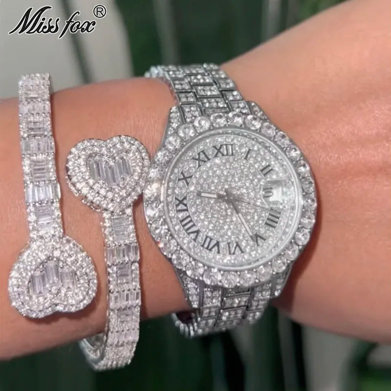Hot Hip Hop Iced Out Watch for Mens Brand MISSFOX Fashion Bling Quartz Clocks Luxury Full Diamond Wrist Watches Man Reloj Hombre
