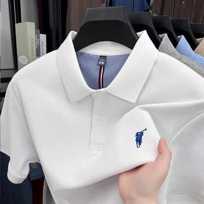 High End Brand Men's Polo Shirt Lapel T-Shirt Summer New Exquisite Horse Embroid Short Sleeve Fashion Business Leisure Menswear