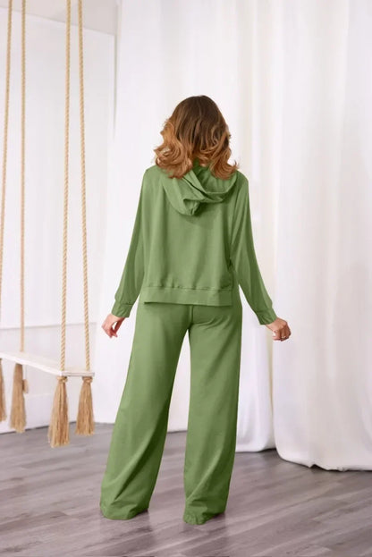 GUWU Active Wear Autumn Solid Women's Set Long Sleeve Hooded Sweater and Wide Leg Pants  Two 2 Piece Sets Outfits Tracksuit