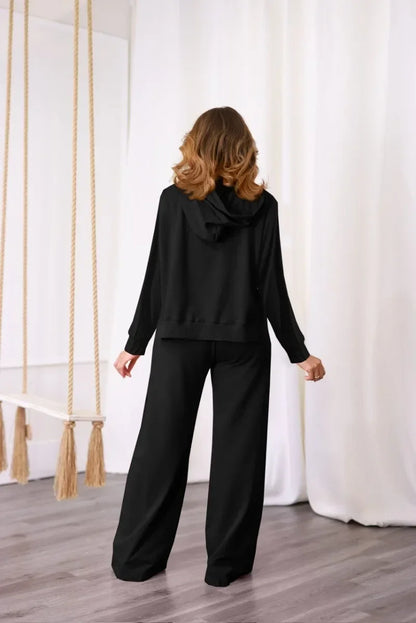 GUWU Active Wear Autumn Solid Women's Set Long Sleeve Hooded Sweater and Wide Leg Pants  Two 2 Piece Sets Outfits Tracksuit