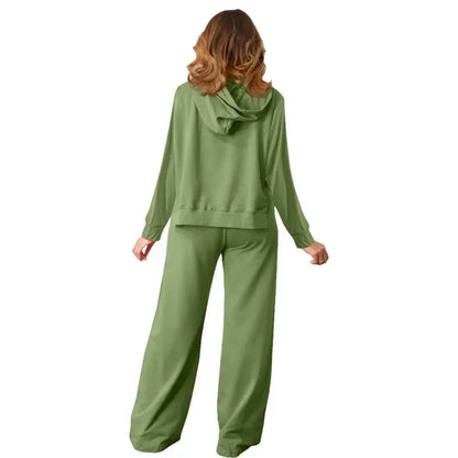 GUWU Active Wear Autumn Solid Women's Set Long Sleeve Hooded Sweater and Wide Leg Pants  Two 2 Piece Sets Outfits Tracksuit