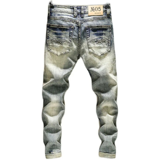Elastic Old Pants Men's Jeans  2022 New Autumn Winter Slim Feet  Ripped Skinny Hip Hop Cowboy Men Designer Jeans for Men